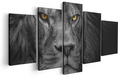 Artaza Canvas Schilderij Vijfluik Leeuw - Leeuwenkop - Zwart Wit - 100x50 - Foto Op Canvas - Canvas Print