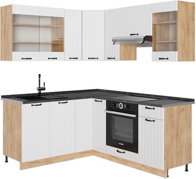 Vicco Hoekkeuken Fame-Line, Wit Landhuis/Goudkleurig Eiken, 190 x 160 cm, WB Antraciet
