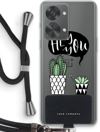 Case Company® - Hoesje met koord geschikt voor OnePlus Nord 2T hoesje met Koord - Hey you cactus - Telefoonhoesje met Zwart Koord - Bescherming aan alle Kanten en Over de Schermrand