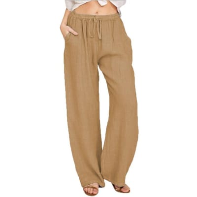Retro Trendy Werkkleding Casual Broek voor Dames In de Zomer Veelzijdige Rechte Pijp Strikkoord Losse Wijde Pijpen 3XL brown