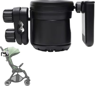Kinderwagen Bekerhouder - Fleshouder Kinderwagen - Onderweg Dranken Meenemen - 360 Graden Draaibaar - 2066 cm - Zwart