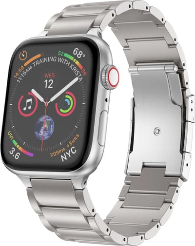 Strap-it Titanium band g eschikt voor Apple Watch Series 1/2/3/4/5/6/7/8/9/10/11/SE/SE2/SE3/Ultra (2/3) - Siliconen bandje sport - Sport Loop iWatch bandje maat: 44mm / 45mm / 46mm / 49mm - Zilver