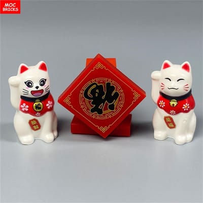 MOC Bakstenen Gelukskat Lentefeest Cadeau Mini Rotje Knaler 64728 Chinese Nieuwjaars Decoratie Bouwstenen