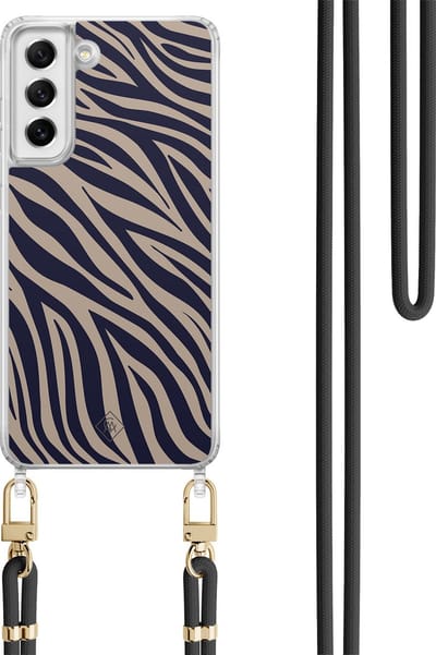 Casimoda® hoesje met koord - Geschikt voor Samsung S21 FE - Wavy Twist - Afneembaar koord - TPU/polycarbonaat - Blauw