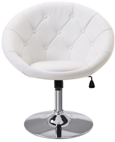 Stoel, kaptafelstoel, lounge stoel, make-up stoel, werkkruk, draaikrul, verstelbare hoogte, geschikt voor kantoor, studio, slaapkamer, 59 x 71 x 78-90 cm, wit, staal