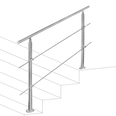Trapleuning 120 cm met 2 dwarsbalken roestvrijstalen leuning zilverkleurig Eenvoudig te installeren set geschikt voor alle trappen
