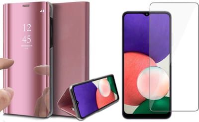 Hoesje geschikt voor Samsung Galaxy A22 5G - Bookcase Roségoud - Screenprotector - Spiegel Hoesje