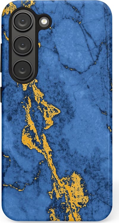 Casetastic hoesje geschikt voor Samsung Galaxy S23 - Dubbellaagse bescherming - Koninklijk Marmer - Fashion Case - Blauw Goud
