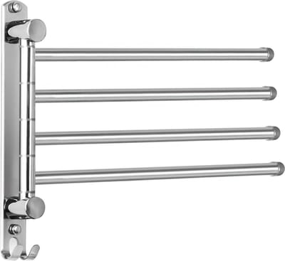 Roestvrij stalen handdoekhouder badkamer draaibaar 4-armige handdoekstang wandmontage 32 cm