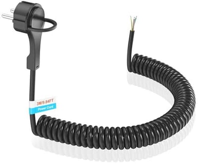 Verlengkabel 3M met Extra Platte Stekker - Spiraalkabel 230V/16A, Zwart