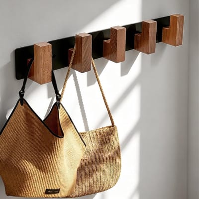 Dailygoods - Kledinghaken, 38 cm, garderobehaken, lijst met 5 houten haken, jashouder aan de muur, multifunctionele kledinghakenlijst, voor hal, woonkamer, slaapkamer