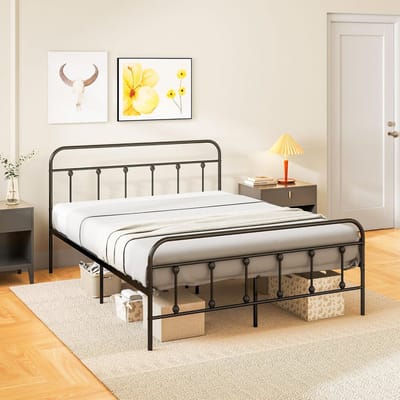 Bedframe 140 x 200 cm voor tweepersoonsbed van staal met lattenbodem en opslag