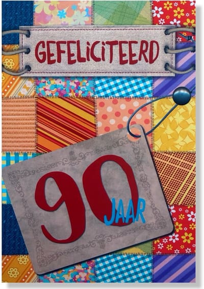 Hoera 90 Jaar! Luxe verjaardagskaart - 12x17cm - Gevouwen Wenskaart inclusief envelop - Leeftijdkaart