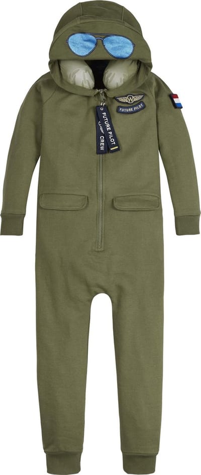 Wick Wings Forest Green Pilot Onesie 100% katoen slaapmasker nekkussen mt 122/128