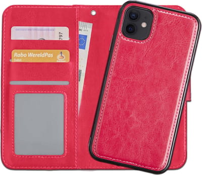 Hoesje - 2 in 1 - Geschikt voor Apple iPhone 12 - Met Uitneembare Hard Cover - Bookcase - Wallet Case - Met Pasjeshouder - Book Case - Uitneembaar - Pashouder - Kunstleer - Donkerroze