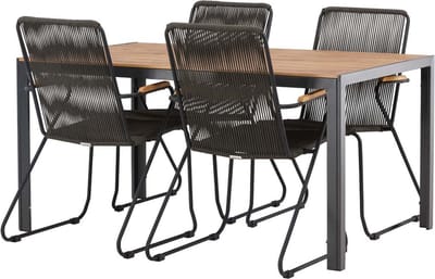 Break tuinmeubelset tafel 90x150cm naturel, 4 stoelen Bois zwart.