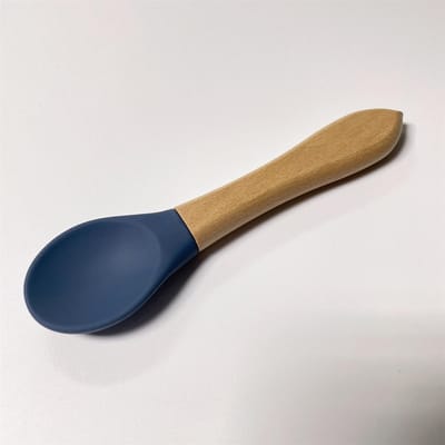 Fourchette en bambou personnalisée pour bébé, cuillère d'alimentation en bois et silicone, accessoires d'alimentation pour nourrissons, biologique, sans BPA bleu
