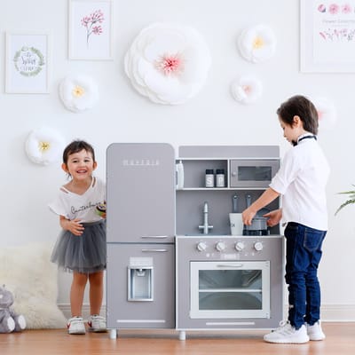 Teamson Kids Retro Houten Speelkeuken Met Accessoires - Rollenspel Speelgoed - Grijs