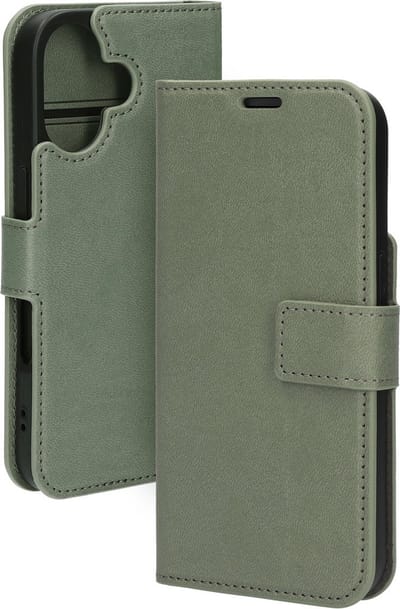 Mobiparts hoesje geschikt voor Apple iPhone 16 - Wallet/Boekhoesje - Eco Leer - Magneet Sluiting - Opberg vakken - Groen