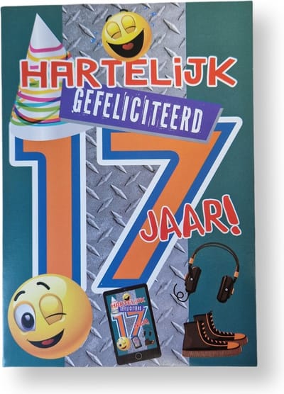 Hoera 17 Jaar! Luxe verjaardagskaart - 12x17cm - Gevouwen Wenskaart inclusief envelop - Leeftijdkaart