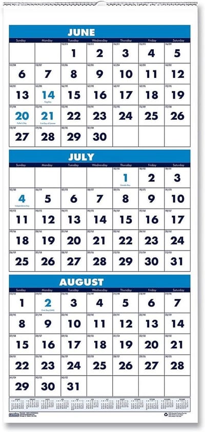 Academische Verticale Wandkalender 14 Maanden Juni 2023 t/m Juli 2024 - Groot Formaat