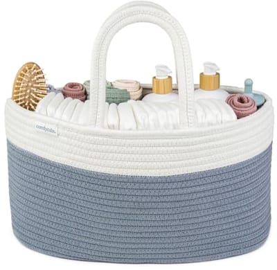 Organizer voor babyluiers - Grote katoenen luieropbergmand met 3 vakken - Handig voor thuis en onderweg - 21 x 38 x 21 cm