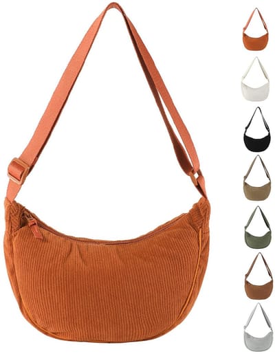 Dailygoody - Corduroy halvemaanvormige tas - Crossbodytas dames - Verstelbare schouderriem - Ribfluweel - Ideaal voor dagelijks gebruik - Perfect voor