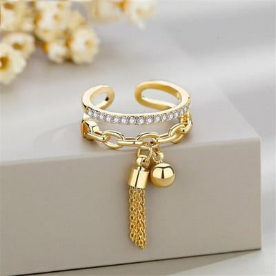 Nieuwe Schakelketting Kwastje Goudkleur Ring Zirkonia Met Spike Hanger Bedel Vingerring Voor Vrouwen Opening Verstelbare Ring beige