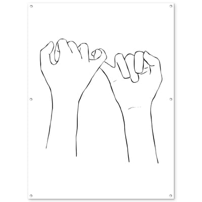 Tuinposter 120x160 cm - Tuindecoratie Abstracte line art van twee handen met de pinken in elkaar - Poster voor in de tuin - Buiten decoratie - Schutting tuinschilderij - Tuindoek muurdecoratie - Wanddecoratie balkondoek