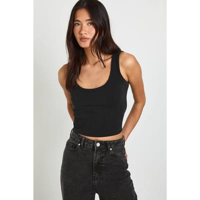 boohoo Dames Premium Gewassen Rib Super Zacht Hemdje | Black | Maat: 16