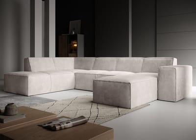 Meubella - Hoekbank Monet XL - Beige - Ribstof - Rechts