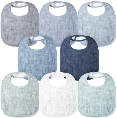 bearmoss Slabbetje voor baby's, mousseline slabbetjes voor baby's, 100% katoen, vierkante halsdoek, verstelbare babyslabbetjes, zachte slabbetjes voor jongens en meisjes, 8 stuks