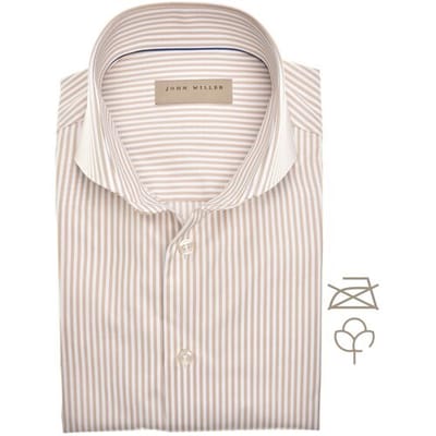 John Miller Overhemd Slim Non-Iton Cotton Fine Stripe Licht Bruin / male