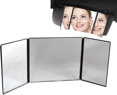 Zonneklep Spiegel - Make-up Spiegel - Onderweg Verzorgen - Drievoudig Opvouwbaar - 16.5 x 14.5 cm - Meerkleurig