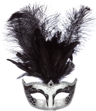 Venetiaans masker grote veer zilver