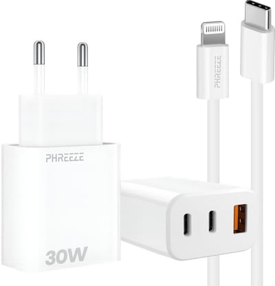 30w oplader met oplaadkabel geschikt voor iPhone iPad met Lightning - Snellader 3 poorten