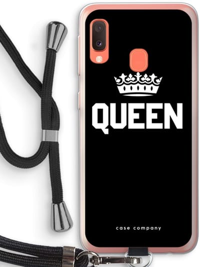 Case Company® - Hoesje met koord geschikt voor Samsung Galaxy A20e hoesje met Koord - Queen zwart - Telefoonhoesje met Zwart Koord - Bescherming aan alle Kanten en Over de Schermrand