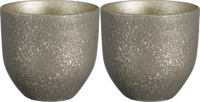 Mica Decorations - plantenpot/bloempot - 2x - zwart/goud flakes relief- D20/H18 cm