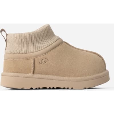 UGG® Classic Ultra met elastisch omslagboord voor kinderen  in Brown, Maat 26, Suede/Textiel/Gerecyclede Materialen