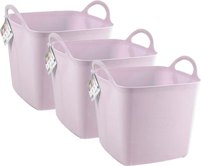 Plasticforte Kuip/emmer/wasmand - 3x - flexibel - roze - 27 liter - vierkant - kunststof - 36 x 34 x 37 cm