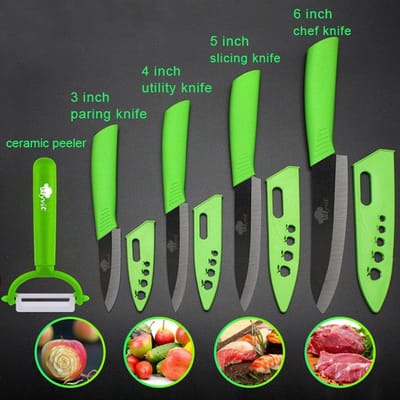 Keramische messen Keukenmessen 3 4 5 6 inch Chefmes Koksset + dunschiller Wit zirkonia lemmet Meerkleurig handvat Keukenmessen en accessoires Messensets groen