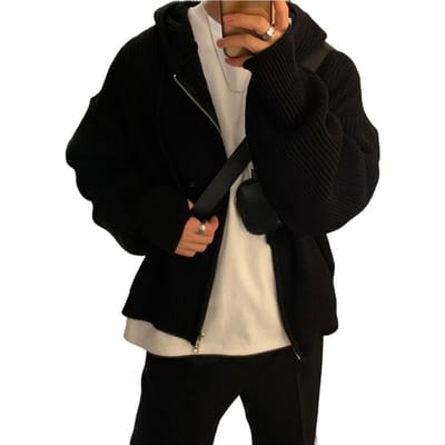 Heren Herfst Winter Trui Jas Capuchon Trekkoord Losse Rits Lange Mouwen Trekkoord Middellang Effen Kleur Retro Gebreid M