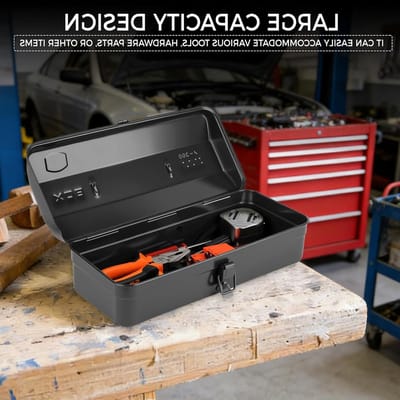 Robuuste metalen gereedschapskist met draaggreep en vergrendeling, 37 x 16 x 12 cm, ideale opbergdoos voor gereedschap, transportkoffer en werkplaatsaccessoires
