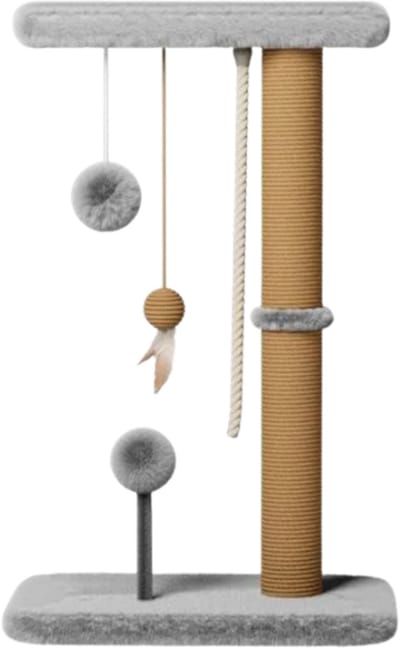 Krabpaal Saar - Kattenspeeltoestel - 72 cm - 3 Kattenspeeltjes & Krabpaal in 1 - Interactief Kattenspeelgoed