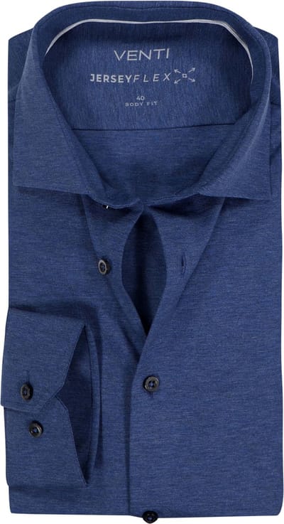 VENTI body fit overhemd - jersey - blauw - Strijkvriendelijk - Boordmaat: 40 (EU maat: M)