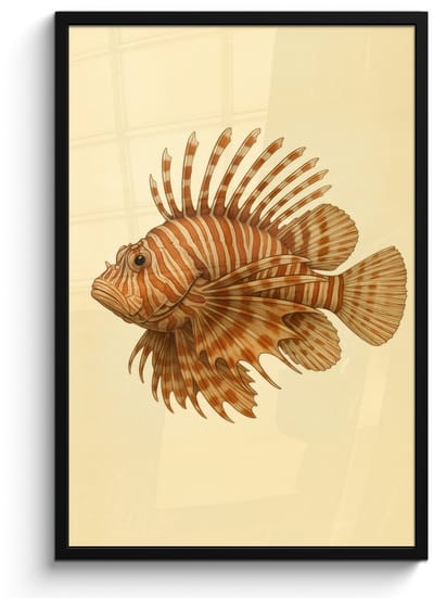 Poster in lijst - Fotolijst 60x90 cm - Posters - Strepen - Vis - Rond - Stekels - Posterlijst zwart - Decoratie - Wanddecoratie woonkamer - Muurdecoratie slaapkamer
