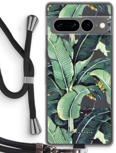 Case Company® - Hoesje met koord geschikt voor Google Pixel 7 Pro hoesje met Koord - Bananenbladeren - Telefoonhoesje met Zwart Koord - Bescherming aan alle Kanten en Over de Schermrand