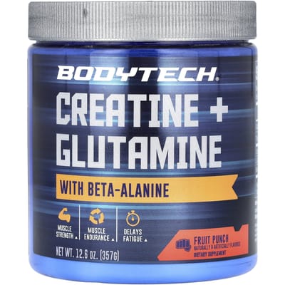 BodyTech, Creatine + Glutamine met Beta-Alanine, Fruit Punch smaak, 355 gram (357 gr)