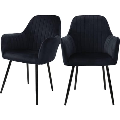 Eetkamerstoelen met rugleuning & armleuning set van 2 zwart met fluwelen bekleding en metalen poten ML design