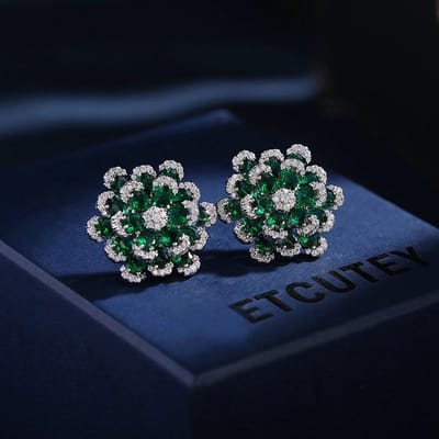 Dames Licht Luxe Design Elegante Ingezette Zirkoon Bloem Oorbellen Modieus En Veelzijdig Niche Design Oorbellen blue